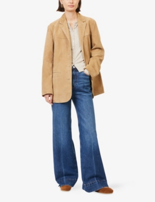 Frame Womens  The Rib Splay Long-sleeves Stretch-woven Top In Brown