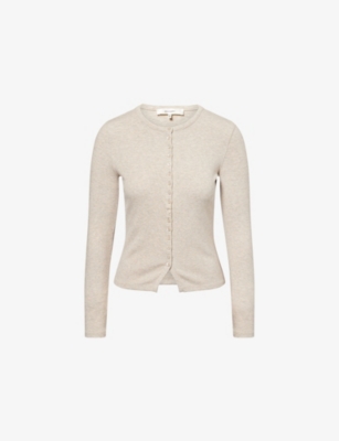 Frame Womens  The Rib Splay Long-sleeves Stretch-woven Top In Brown