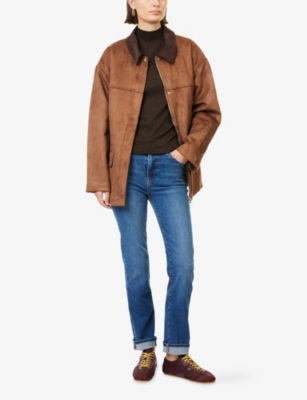 Frame Womens  The Lurex Mock-neck Knitted Top In Brown