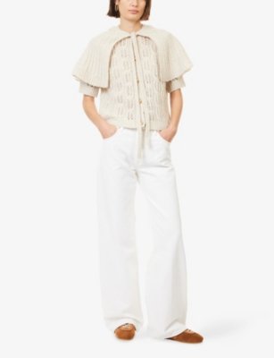 Frame Womens  The Cape Short-sleeves Wool-blend Cardigan In Brown