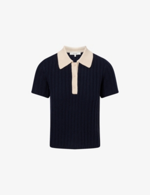 Frame Womens  The Contrast Trim Knitted Cashmere Polo Jumper In Black