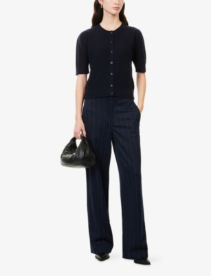 FRAME: Chain Pointelle Short-Sleeves Cashmere Cardigan