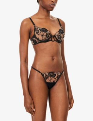 Bluebella Womens  Morelle Embroidered Sheer Lace Thong In Black