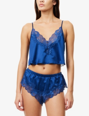 Bluebella Womens Navy Peony Isabella Luxury Embroidered Woven Pyjama Set In Blue