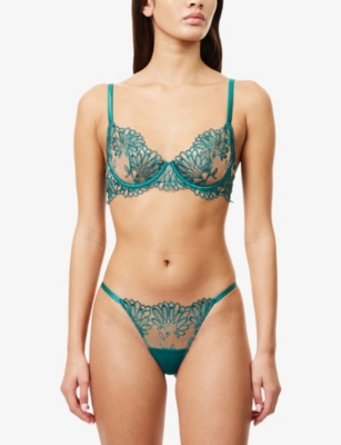 Bluebella Womens Amaris Mid-rise Lace Thong Aventurine Green/sheer In Green