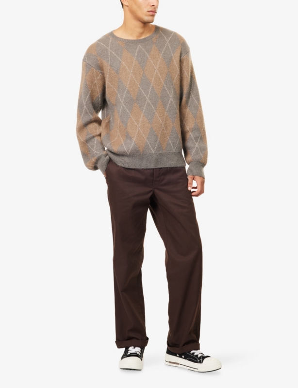 Argyle-Pattern Crewneck Knitted Jumper