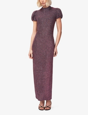 Ro&zo Womens Adeline Puff-sleeved Stretch-woven Midi Dress Pink In Purple