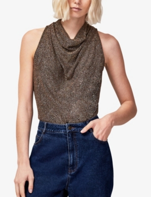 Ro&zo Womens Gold Sparkle Cowl-neck Jersey Top In Gold