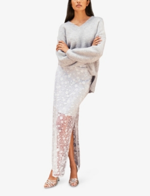 RO&ZO: Floral Sequin and Bead-Embellished Maxi Skirt