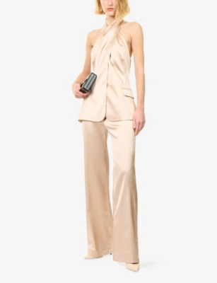 GENNY: Straight-Leg Stretch-Satin Trousers