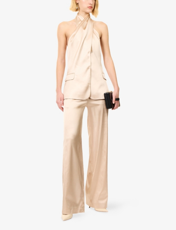 Draped High-Neck Satin Top