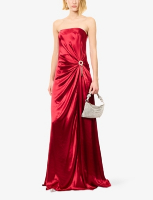 Genny Womens Ski Patrol Draped Brooch-embellished Satin Maxi Dress In Animal Print