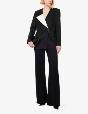 Genny Womens Black White Tecnico V-neck Stretch-woven Blazer In Black