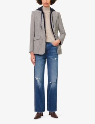 Veronica Beard Womens Navy Multi Livvy Dickey Hooded Stretch-cotton Blend Jacket In Multi