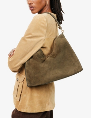 Veronica Beard Womens Vida Suede Shoulder Bag Cypress In Green