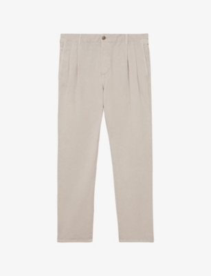 Reiss Mens Stone Pablo Side-adjuster Cotton And Linen-blend Trousers In Gray