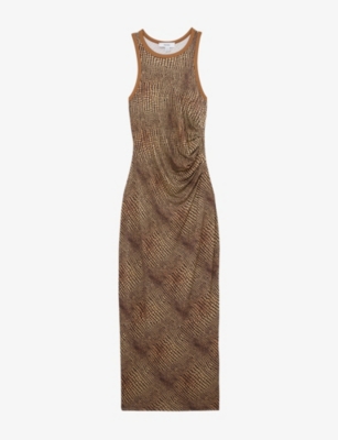 Womens Reiss Lola Snake-Print Jersey Midi Dress