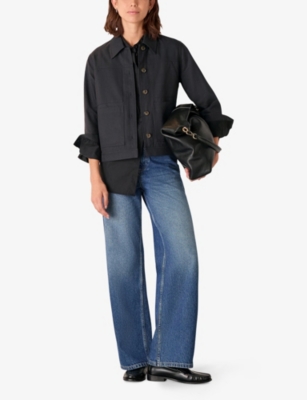 Whistles Womens Barely Black Mia Patch-pocket Cotton And Lyocell-blend Jacket In Black