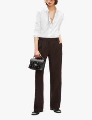 The Kooples Womens Brown Wide-leg Mid-rise Woven Trousers In Brown