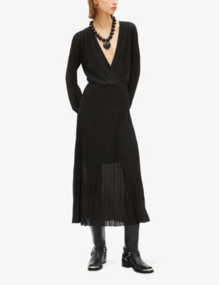 THE KOOPLES: Pleated V-Neck Woven Maxi Dress