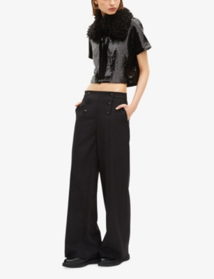 THE KOOPLES: Cropped Short-Sleeved Sequin-Embellished Top