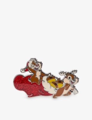 The Disney Store At Selfridges Multi-coloured Christmas Chip 'n Dale Metal Pin Badge In Multi