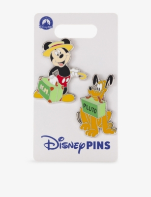 The Disney Store At Selfridges Multi-coloured Pluto And Micky Set Of Two Metal Pin Badges In Multi