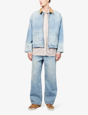 RHUDE: Logo Cord Collar Denim Jacket