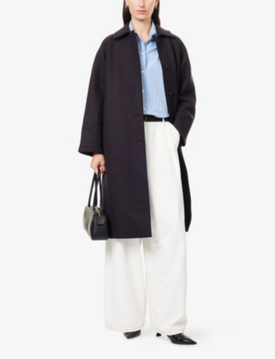 Harris Wharf London Mens Brown Blue Broken Twill Balmacaan Patterned Cashmere-blend Coat In Black