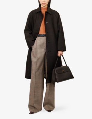 Harris Wharf London Mens Balmacaan Relaxed-fit Wool Coat Dark Brown In Brown