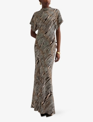 Malina Womens Moire Alivia Short-sleeve Satin Maxi Dress In Multi
