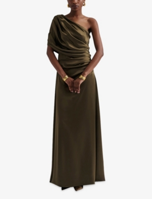 MALINA: Cassia One-Shoulder Satin Maxi Dress