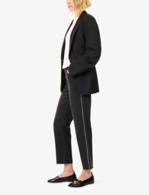 Paige Womens Glitz Black Embellished Mason Ankle-grazer Denim Jeans In Blue