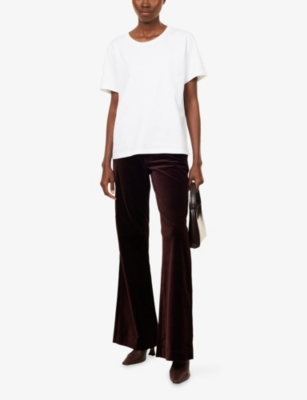 Paige Womens Aubergine Marlow Flared Stretch-cotton Trousers In Burgundy