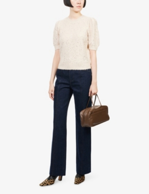 PAIGE: Gladiolus Puffed-Short-Sleeves Knitted Top