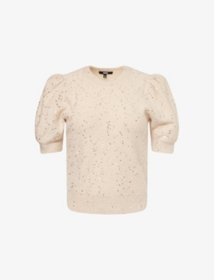 PAIGE: Gladiolus Puffed-Short-Sleeves Knitted Top