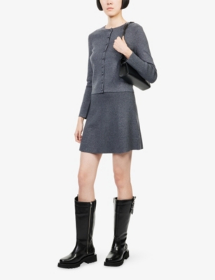 Paige Womens Pomme Flared Knitted Mini Skirt Dark Grey Multi Sparkle In Gray