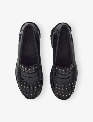 WEEKEND MAX MARA: Stud-Embellished Penny Leather Loafers