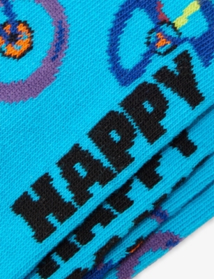 Happy Socks Mens Blue Bike-print Stretch-cotton Bend Socks In Blue