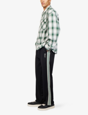 Represent Mens Embroidered-logo Striped-panel Stretch-woven Jogging Bottoms Jet Black In Black