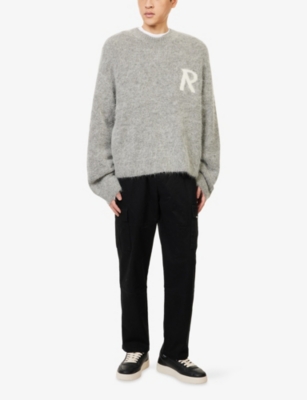 Represent Mens Logo-print Crewneck Alpaca Blend Jumper Grey In Gray