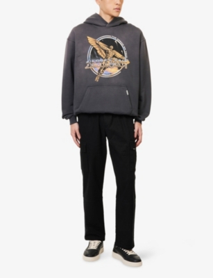 Represent Black Hoodie With Graphic Print On Front And Back And Faded Effect In Cotton Man In Black