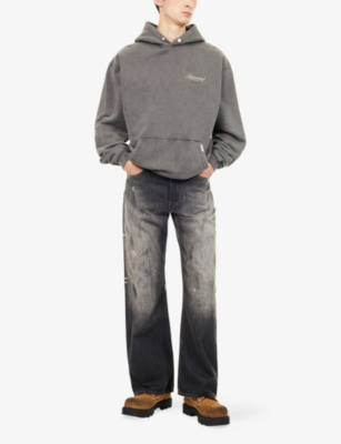 Represent Grey Sweatshirt With Logo Print On Front And Back And Faded Effect In Cotton Man In Gray