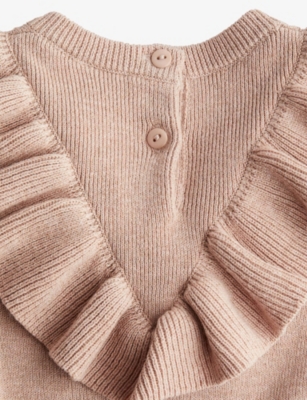 H&m Adorables Ruffle-trim Long-sleeve Cotton Dress 4-36 Months Beige Medium Dusty In Brown