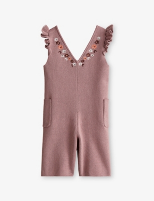 H&M ADORABLES: Floral-Embroidered V-Neck Cotton Romper 4-36 Months