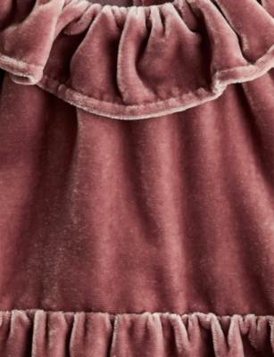 H&m Adorables Ruffle-neck Silk-blend Velour Dress 4-36 Months Pink Medium Dusty In Brown