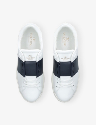 Valentino Garavani Open Leather Sneakers With Contrast Band And Stud Details Shoes In White