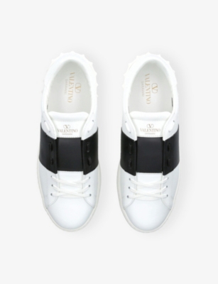 Valentino Garavani Open Leather Sneakers With Contrast Band And Stud Details Shoes In White