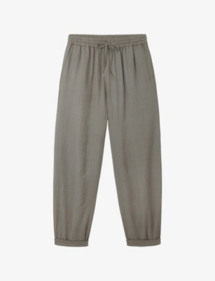 The White Company: Herringbone Tapered-Leg High-Rise Cotton Trousers