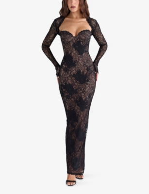 House Of Cb Womens Black Lucienne Stretch Floral-lace Maxi Dress In Black